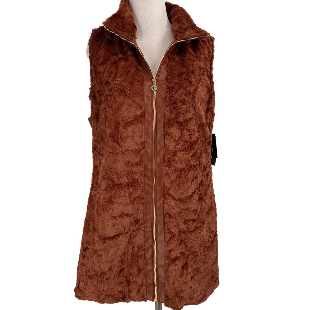 Marc Brown Rust New York Faux Fur Full Zip Up Vest NWT Size Medium